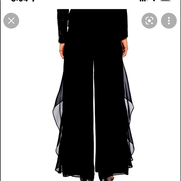 - Adrianna Papell Black Chiffon Ruffle Wide Leg Pants - Picture 3 of 9